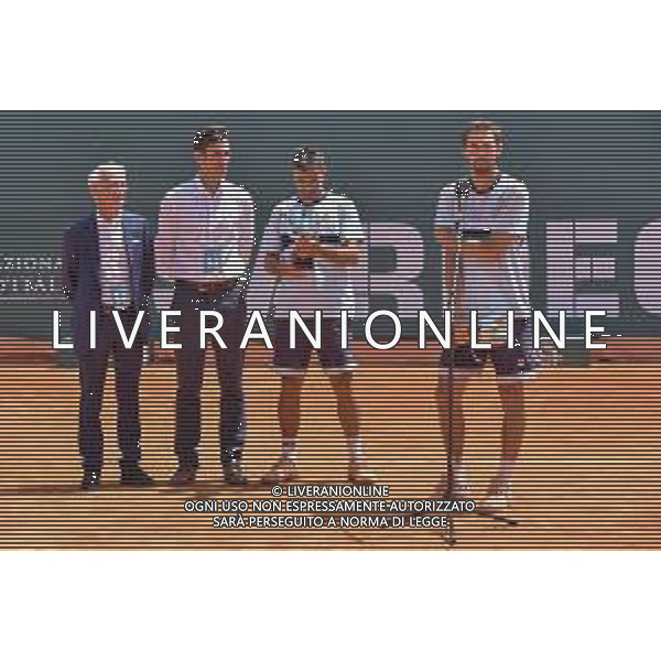 07-05-2023 Finale del doppio, torneo internazionale di tennis Sardegna Open Challenger 173, presso Tennis club Monte Urpinu, Cagliari. In gara Maximo Gonzalez (Argentina) e Andres Molteni (Argentina) contro Alexander Erler (Austria) e Lucas Miedler (Austria). Foto Salvatore Moi/Aldo Liverani s.a.s. Nella foto:Premiazioni del doppio. Secondo posto nel doppio per la squadra argentina.