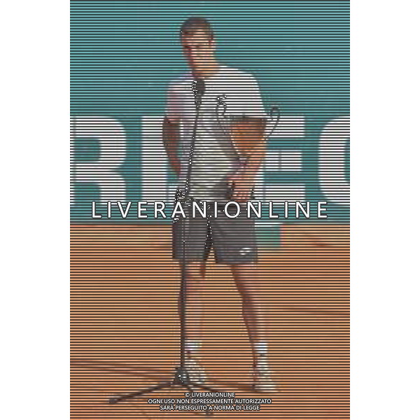 07-05-2023, torneo internazionale di tennis Sardegna Open Challenger 173, presso Tennis club Monte Urpinu, Cagliari. In gara Ugo Humbert (Francia) contro Laslo Djere (Serbia). Salvatore Moi/Aldo Liverani s.a.s. Nella foto: Premiazioni del singolo,Laslo Djere (Serbia) secondo classificato