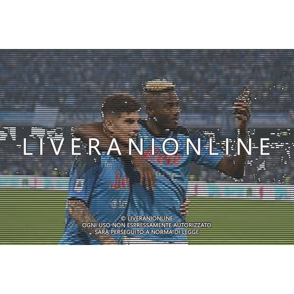 Napoli vs Fiorentina 34a giornata Campionato Calcio Serie A TIM 07.05.2023 Nella foto ESULTANZA A FINE GARA - FESTEGGIAMENTI DEI GIOCATORI DEL NAPOLI CAMPIONI D\'ITALIA PER LA VITTORIA DEL TERZO SCUDETTO - Victor Osimhen e Giovanni Di Lorenzo Foto Mosca / AGENZIA ALDO LIVERANI SAS