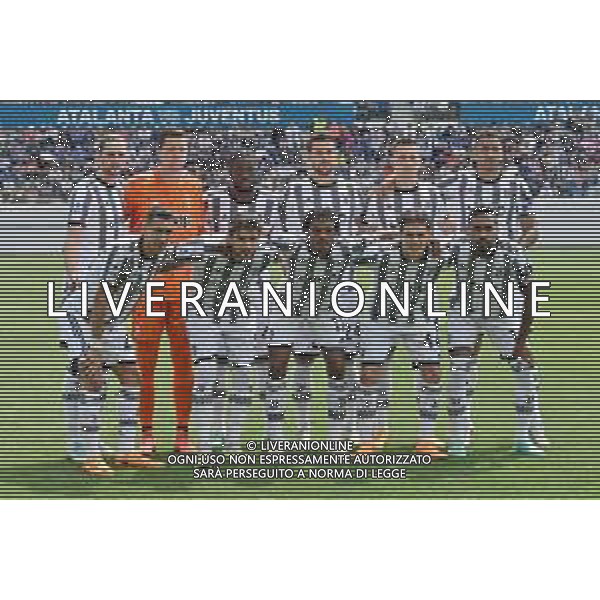 formazione Juventus, in piedi da SX Adrien Rabiot, Wojciech Szczesny, Samuel Iling-Junior, Daniele Rugani, Arkadiusz Krystian Milik e Danilo Luiz Da Silva: in basso da SX Angel Fabian Di Maria, Manuel Locatelli, Juan Cuadrado, Nicolo\' Fagioli e Alex Sandro Atalanta vs Juventus Bergamo 24-04-2023 Gewiss Stadium - Stadio Atleti Azzurri d\'Italia Campionato Serie A TIM - 34a giornata foto Roberto Garavaglia/ag. Aldo Liverani sas