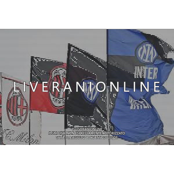 bandiere Milan e Inter Milan vs Inter Milano 10-05-2023 Stadio Giuseppe Meazza - San Siro UEFA Champions League semifinale - gara di andata foto Roberto Garavaglia/ag. Aldo Liverani sas / AGENZIA ALDO LIVERANI SAS