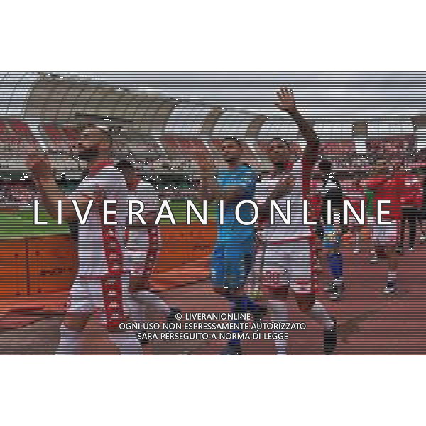 Esultanza - Michael Folorunsho (SSC Bari), Elia Caprile (SSC Bari), Valerio Di Cesare (SSC Bari) celebrates the victory during the Italian soccer Serie B match SSC Bari vs Reggina 1914 on May 13, 2023 at the San Nicola stadium in Bari, Italy. Photo by Emmanuele Mastrodonato/ag. Aldo Liverani sas/ AGENZIA ALDO LIVERANI SAS