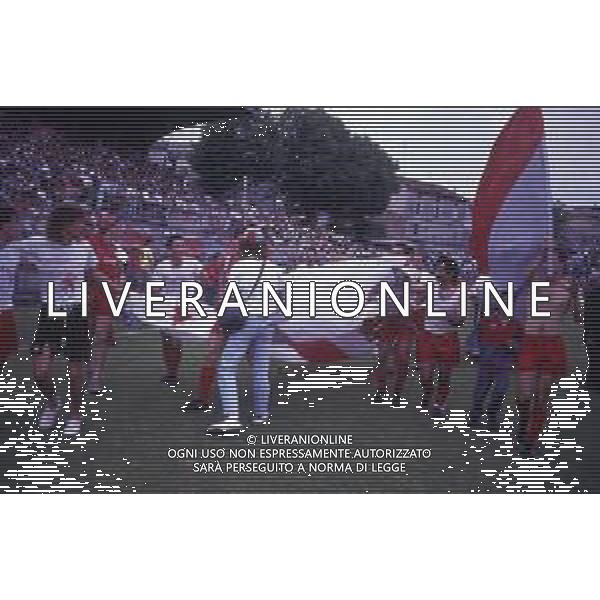 16-06-1991 CREMONA CAMPIONATO DI CALCIO SERIE B CREMONESE-AVELLINO NELLA FOTO I GIOCATORI DELLA CREMONESE FESTEGGIANO LA PROMOZIONE IN SERIE A AG ALDO LIVERANI SAS