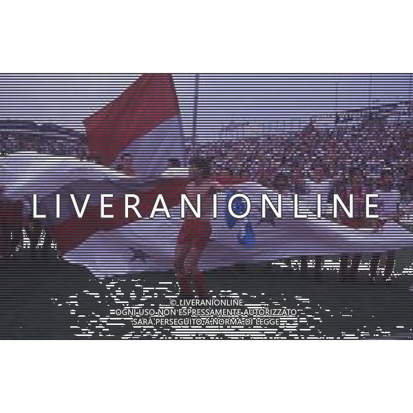 16-06-1991 CREMONA CAMPIONATO DI CALCIO SERIE B CREMONESE-AVELLINO NELLA FOTO I GIOCATORI DELLA CREMONESE FESTEGGIANO LA PROMOZIONE IN SERIE A AG ALDO LIVERANI SAS