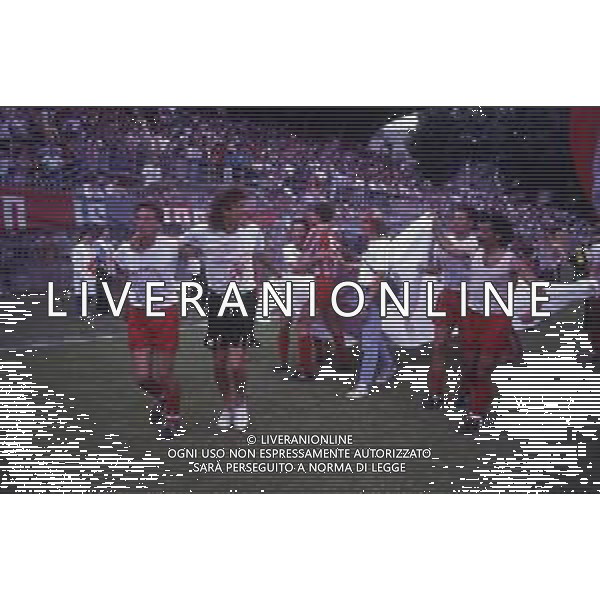 16-06-1991 CREMONA CAMPIONATO DI CALCIO SERIE B CREMONESE-AVELLINO NELLA FOTO I GIOCATORI DELLA CREMONESE FESTEGGIANO LA PROMOZIONE IN SERIE A AG ALDO LIVERANI SAS