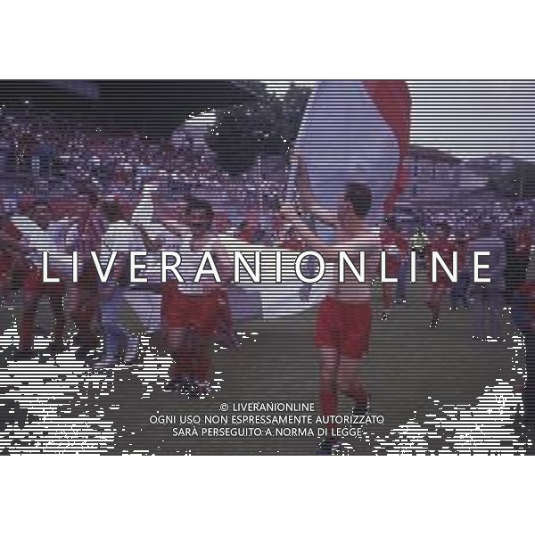 16-06-1991 CREMONA CAMPIONATO DI CALCIO SERIE B CREMONESE-AVELLINO NELLA FOTO I GIOCATORI DELLA CREMONESE FESTEGGIANO LA PROMOZIONE IN SERIE A AG ALDO LIVERANI SAS