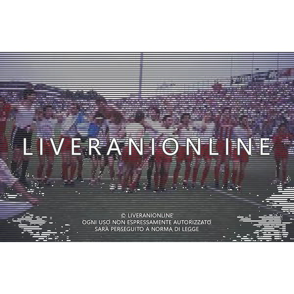 16-06-1991 CREMONA CAMPIONATO DI CALCIO SERIE B CREMONESE-AVELLINO NELLA FOTO I GIOCATORI DELLA CREMONESE FESTEGGIANO LA PROMOZIONE IN SERIE A AG ALDO LIVERANI SAS