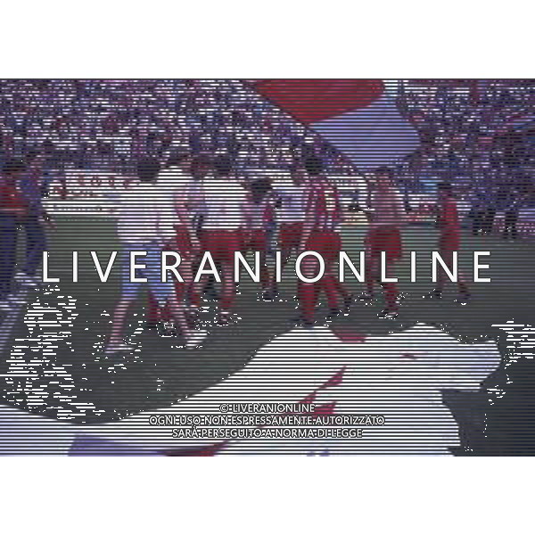 16-06-1991 CREMONA CAMPIONATO DI CALCIO SERIE B CREMONESE-AVELLINO NELLA FOTO I GIOCATORI DELLA CREMONESE FESTEGGIANO LA PROMOZIONE IN SERIE A AG ALDO LIVERANI SAS