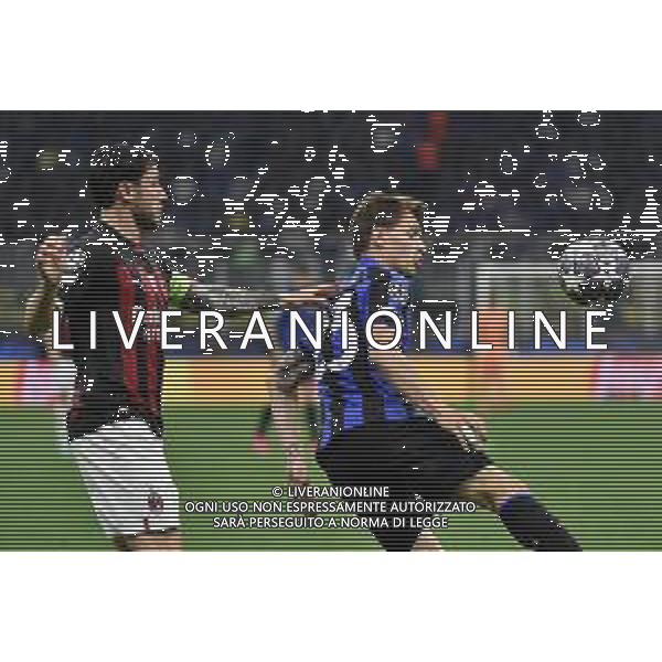 Davide Calabria (Milan) e Nicolo\' Barella (Inter) Inter vs Milan Milano 16-05-2023 Stadio Giuseppe Meazza - San Siro UEFA Champions League semifinale - gara di ritorno foto Roberto Garavaglia/ag. Aldo Liverani sas/ AGENZIA ALDO LIVERANI SAS