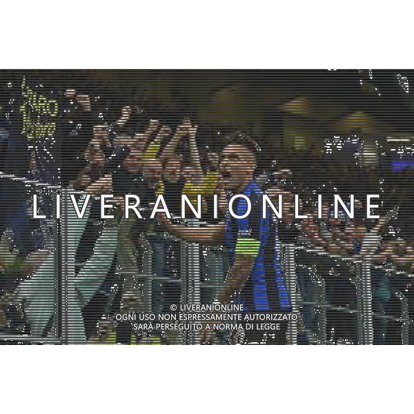 Lautaro Martinez (Inter) esulta dopo il gol dell\'1 a 0 Inter vs Milan Milano 16-05-2023 Stadio Giuseppe Meazza - San Siro UEFA Champions League semifinale - gara di ritorno foto Roberto Garavaglia/ag. Aldo Liverani sas/ AGENZIA ALDO LIVERANI SAS