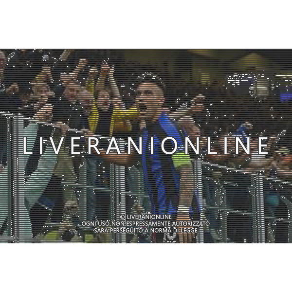 Lautaro Martinez (Inter) esulta dopo il gol dell\'1 a 0 Inter vs Milan Milano 16-05-2023 Stadio Giuseppe Meazza - San Siro UEFA Champions League semifinale - gara di ritorno foto Roberto Garavaglia/ag. Aldo Liverani sas/ AGENZIA ALDO LIVERANI SAS