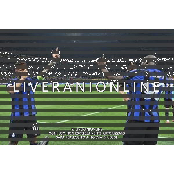 Lautaro Martinez (Inter) e Romelu Lukaku (Inter) esultano dopo il gol dell\'1 a 0 Inter vs Milan Milano 16-05-2023 Stadio Giuseppe Meazza - San Siro UEFA Champions League semifinale - gara di ritorno foto Roberto Garavaglia/ag. Aldo Liverani sas/ AGENZIA ALDO LIVERANI SAS