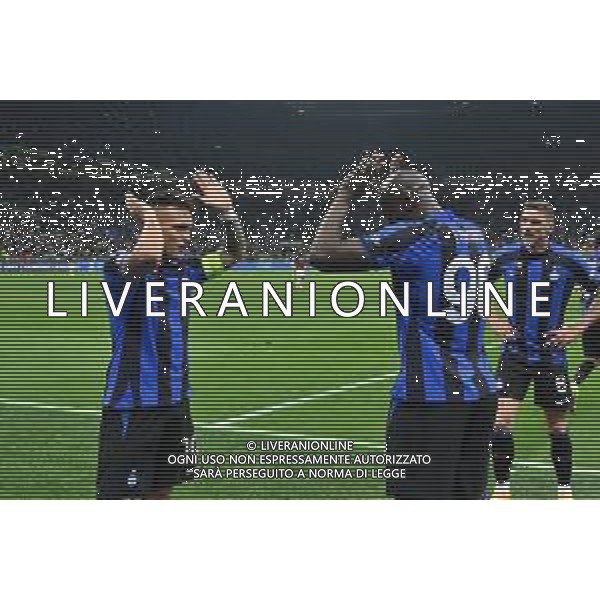 Lautaro Martinez (Inter) e Romelu Lukaku (Inter) esultano dopo il gol dell\'1 a 0 Inter vs Milan Milano 16-05-2023 Stadio Giuseppe Meazza - San Siro UEFA Champions League semifinale - gara di ritorno foto Roberto Garavaglia/ag. Aldo Liverani sas/ AGENZIA ALDO LIVERANI SAS