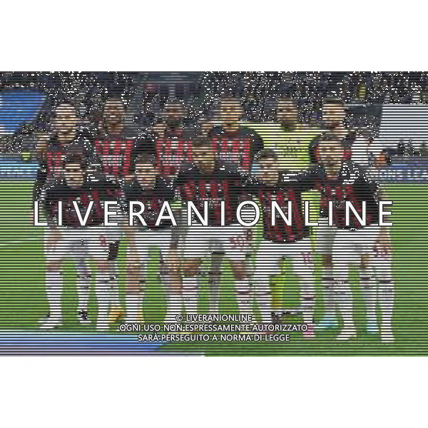 formazione Milan, in piedi da SX Theo Hernandez, Rafael Leao, Fikayo Tomori, Malick Thiaw, Mike Maignan e Olivier Giroud; Sandro Tonali, Davide Calabria, Junior Messias, Brahim Diaz e Rade Krunic Inter vs Milan Milano 16-05-2023 Stadio Giuseppe Meazza - San Siro UEFA Champions League semifinale - gara di ritorno foto Roberto Garavaglia/ag. Aldo Liverani sas / AGENZIA ALDO LIVERANI SAS