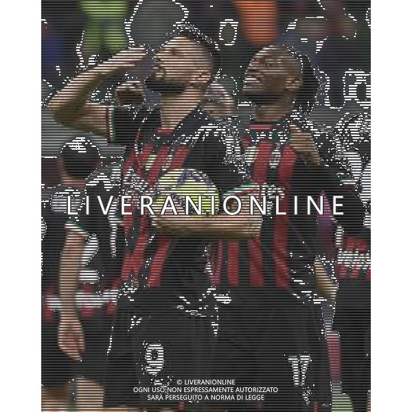 Olivier Giroud (Milan) SX e Rafael Leao (Milan) DX esultano dopo il gol del 5 a 1 Milan vs Sampdoria Milano 20-05-2023 Stadio Giuseppe Meazza - San Siro Campionato Serie A TIM - 36a giornata foto Roberto Garavaglia/ag. Aldo Liverani sas/ AGENZIA ALDO LIVERANI SAS