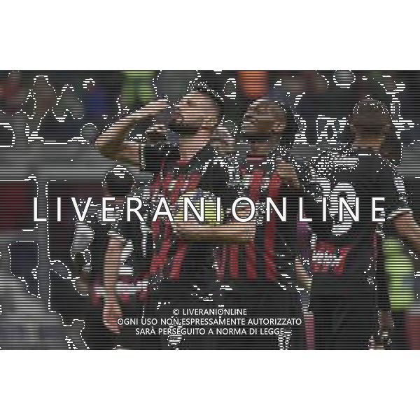 Olivier Giroud (Milan) SX e Rafael Leao (Milan) DX esultano dopo il gol del 5 a 1 Milan vs Sampdoria Milano 20-05-2023 Stadio Giuseppe Meazza - San Siro Campionato Serie A TIM - 36a giornata foto Roberto Garavaglia/ag. Aldo Liverani sas/ AGENZIA ALDO LIVERANI SAS