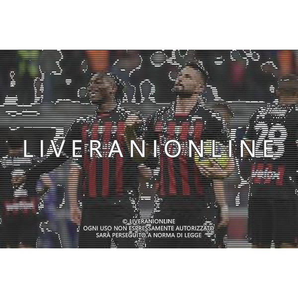 Rafael Leao (Milan) SX e Olivier Giroud (Milan) DX esultano dopo il gol del 5 a 1 Milan vs Sampdoria Milano 20-05-2023 Stadio Giuseppe Meazza - San Siro Campionato Serie A TIM - 36a giornata foto Roberto Garavaglia/ag. Aldo Liverani sas/ AGENZIA ALDO LIVERANI SAS