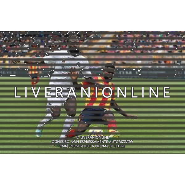 M\'Bala Nzola (Spezia Calcio) and Samuel Umtiti (US Lecce) during the Italian soccer Serie A match US Lecce vs Spezia Calcio on May 21, 2023 at Via del Mare Stadium in Lecce, Italy. Photo by Emmanuele Mastrodonato/ag. Aldo Liverani sas / AGENZIA ALDO LIVERANI SAS