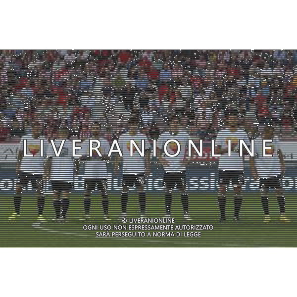 L.R. VICENZA - CESENA SECONDO TURNO PLAY OFF NAZIONALE - GARA DI ANDATA CAMPIONATO CALCIO SERIE C LEGA PRO 27.05.2023 NELLA FOTO I GIOCATORI ENTRANO IN CAMPO CON LA MAGLIA A SOSTEGNO DELLA ROMAGNA ALLUVIONATA ©PG / AGENZIA ALDO LIVERANI SAS