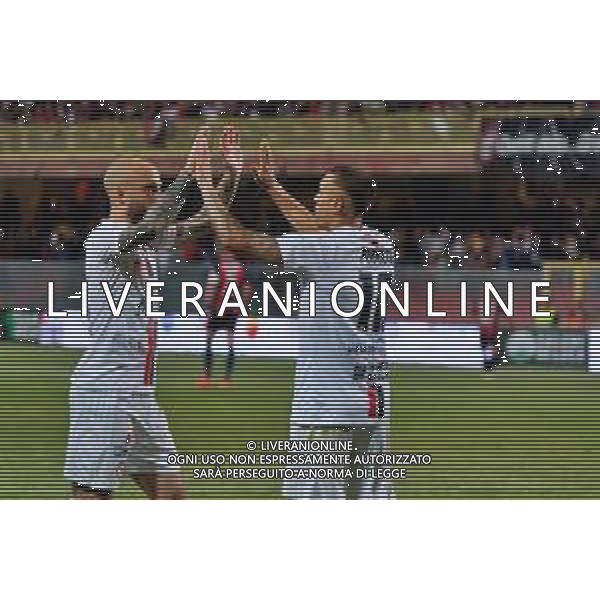 Diego Peralta (Calcio Foggia 1920) celebrates after scoring a goal with Filippo Costa (Calcio Foggia 1920) during the Italian soccer Serie C match Calcio Foggia 1920 vs FC Crotone on May 27, 2023 at Pino Zaccheria Stadium in Foggia, Italy. Photo by Emmanuele Mastrodonato/ag. Aldo Liverani sas / AGENZIA ALDO LIVERANI SAS