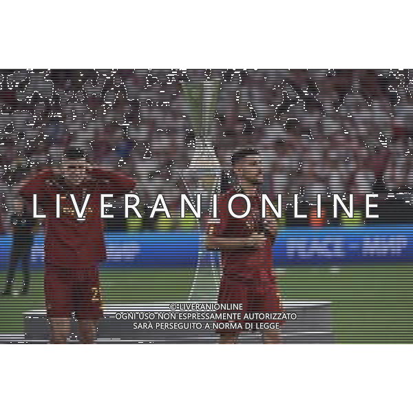 TVRG Gianluca Mancini (Roma) SX e Lorenzo Pellegrini (Roma) DX Siviglia vs Roma - premiazione Budapest (HUN) 31-05-2023 Puskas Arena Finale UEFA Europa League foto Roberto Garavaglia/ag. Aldo Liverani sas / Agenzia Aldo Liverani Sas