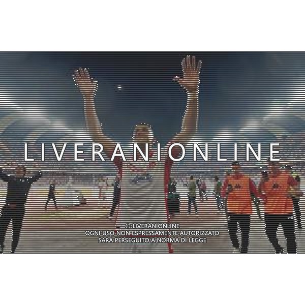 Waild Cheddira (SSC Bari) celebrates the victory during the Italian Serie B Playoffs match SSC Bari vs FC Sudtirol on June 02, 2023 at the San Nicola stadium in Bari, Italy. Photo by Emmanuele Mastrodonato/ag. Aldo Liverani sas