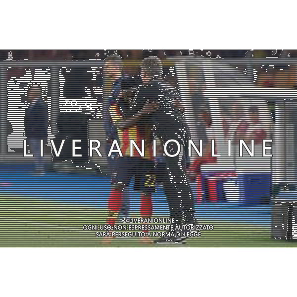 Lameck Banda (US Lecce) celebrates after scoring a goal with coach Marco Baroni (US Lecce) during the Italian soccer Serie A match US Lecce vs Bologna FC on June 04, 2023 at Via del Mare Stadium in Lecce, Italy. Photo by Emmanuele Mastrodonato/ag. Aldo Liverani sas