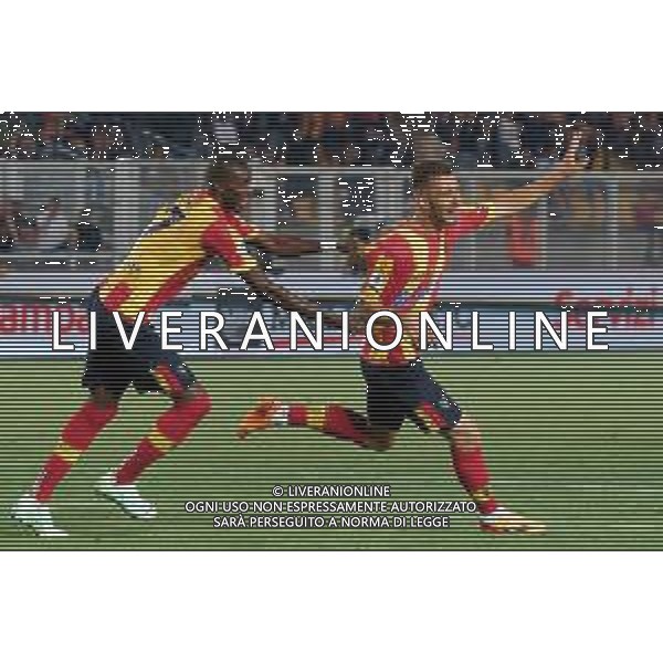 Remi Oudin (US Lecce) celebrates after scoring a goal with Assan Ceesay (US Lecce) during the Italian soccer Serie A match US Lecce vs Bologna FC on June 04, 2023 at Via del Mare Stadium in Lecce, Italy. Photo by Emmanuele Mastrodonato/ag. Aldo Liverani sas