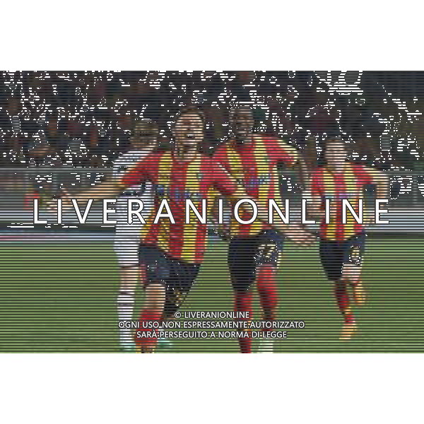 Remi Oudin (US Lecce) celebrates after scoring a goal with Assan Ceesay (US Lecce) during the Italian soccer Serie A match US Lecce vs Bologna FC on June 04, 2023 at Via del Mare Stadium in Lecce, Italy. Photo by Emmanuele Mastrodonato/ag. Aldo Liverani sas