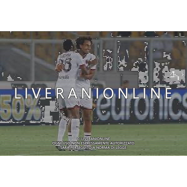 Joshua Zirkzee (Bologna FC) and Jhon Lucumi (Bologna FC) celebrates the victory during the Italian soccer Serie A match US Lecce vs Bologna FC on June 04, 2023 at Via del Mare Stadium in Lecce, Italy. Photo by Emmanuele Mastrodonato/ag. Aldo Liverani sas/ AGENZIA ALDO LIVERANI SAS