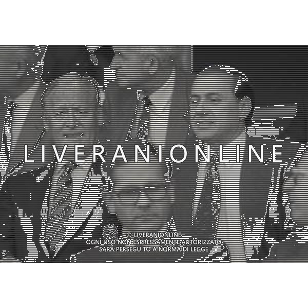 RETROSPETTIVA SILVIO BERLUSCONI IMPRENDITORE E POLITICO NELLA FOTO SILVIO BERLUSCONI CON NILS LIEDHOLM IN TRIBUNA NELL\'ANNO 1986 AG ALDO LIVERANI SAS
