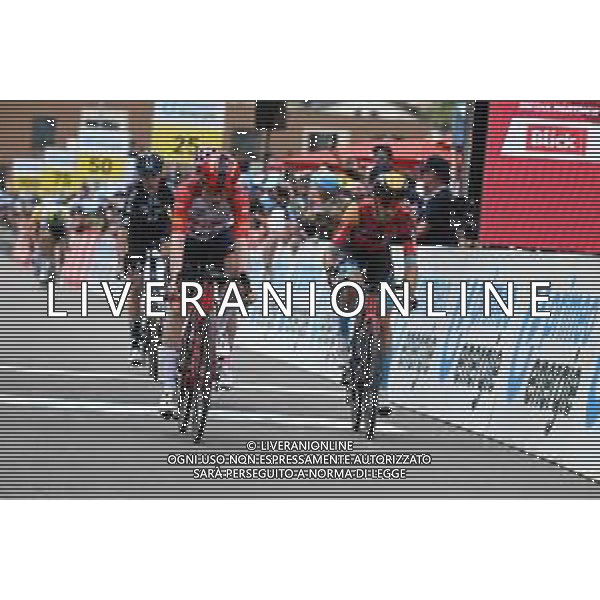 15-06-2023 Tour De Suisse; Tappa 05 Fiesch - La Punt; 2023, Trek - Segafredo; 2023, Bahrain - Victorious; Skjelmose Jensen, Mattias; Bilbao, Peio; La Punt; ©SIROTTI / AGENZIA ALDO LIVERANI SAS