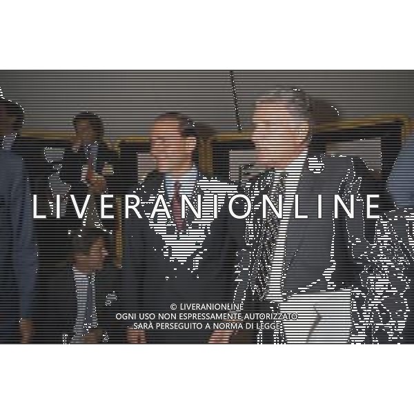 Dia- RETROSPETTIVA SILVIO BERLUSCONI POLITICO-STATISTA NELLA FOTO CON SERGIO ZAVOLI A UN DIBATTITO ALLA FESTA DELL\'UNITA\' A MILANO NEL SETTEMBRE 1986 AG ALDO LIVERANI SAS
