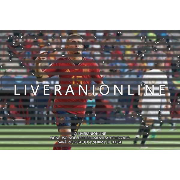 Yeremy Pino (Spain) celebrates after scoring a goal during the UEFA Nations League 2022/23 semifinal match between Spain and Italy at FC Twente Stadium on June 15, 2023 in Enschede, Netherland. Photo by Emmanuele Mastrodonato/ag. Aldo Liverani sas