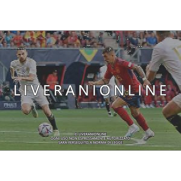 Yeremy Pino (Spain) and Jorginho (Italy) during the UEFA Nations League 2022/23 semifinal match between Spain and Italy at FC Twente Stadium on June 15, 2023 in Enschede, Netherland. Photo by Emmanuele Mastrodonato/ag. Aldo Liverani sas