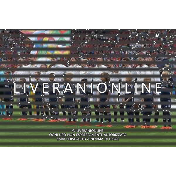 Players of Italy line up during the National Anthems during the UEFA Nations League 2022/23 semifinal match between Spain and Italy at FC Twente Stadium on June 15, 2023 in Enschede, Netherland. Photo by Emmanuele Mastrodonato/ag. Aldo Liverani sas