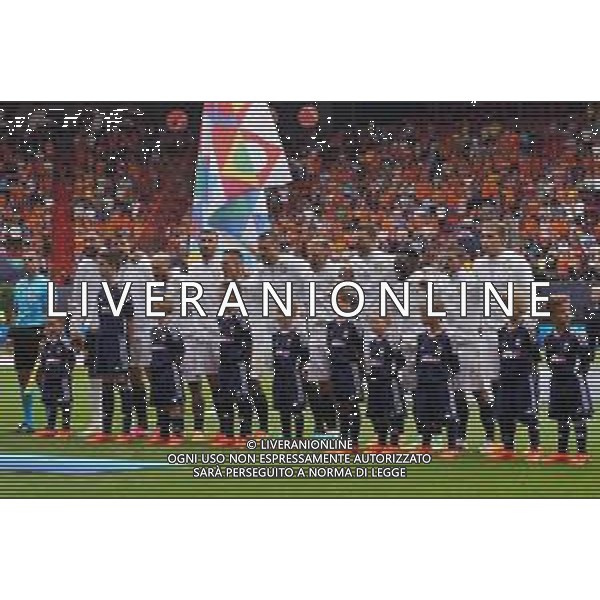 Players of Italy line up during the National Anthems during the UEFA Nations League 2022/23 match between Netherland and Italy at FC Twente Stadium on June 18, 2023 in Enschede, Netherland. Photo by Emmanuele Mastrodonato/ag. Aldo Liverani sas