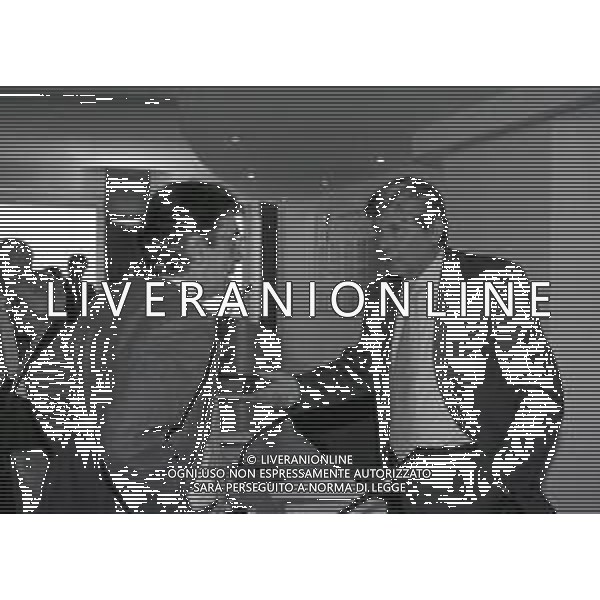 NEG-RETROSPETTIVA MASSIMO MORATTI PRESIDENTE INTER  NELLA FOTO MASSIMO MORATTI IL PRIMO GIORNO IN LEGA CALCIO DA PRESIDENTE INTER NELL\'ANNO 1995 CON LUCIANO NIZZOLA AG ALDO LIVERANI SAS 