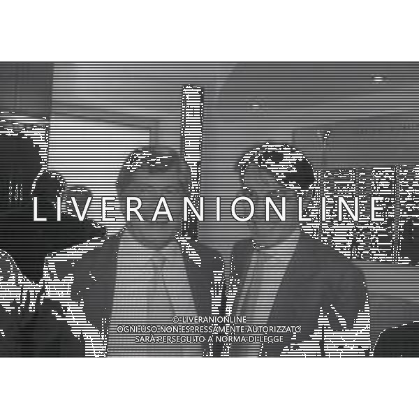 NEG-RETROSPETTIVA MASSIMO MORATTI PRESIDENTE INTER  NELLA FOTO MASSIMO MORATTI IL PRIMO GIORNO IN LEGA CALCIO DA PRESIDENTE INTER NELL\'ANNO 1995 CON LUCIANO NIZZOLA AG ALDO LIVERANI SAS 