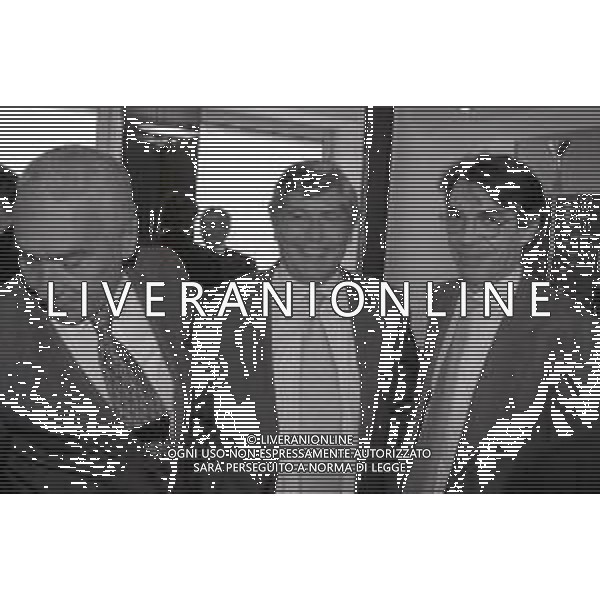 NEG-RETROSPETTIVA MASSIMO MORATTI PRESIDENTE INTER  NELLA FOTO MASSIMO MORATTI IL PRIMO GIORNO IN LEGA CALCIO DA PRESIDENTE INTER NELL\'ANNO 1995 CON MICHELE TIGANI E LUCIANO NIZZOLA AG ALDO LIVERANI SAS 