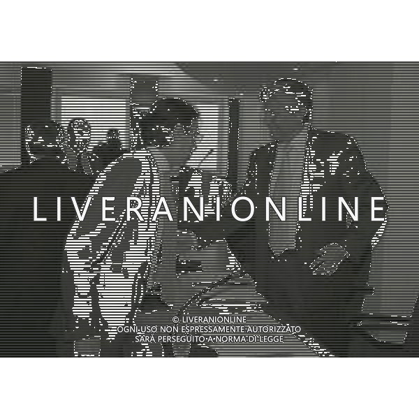 NEG-RETROSPETTIVA MASSIMO MORATTI PRESIDENTE INTER  NELLA FOTO MASSIMO MORATTI CON IL PRESIDENTE DI LEGA LUCIANO NIZZOLA IL PRIMO GIORNO IN LEGA CALCIO DA PRESIDENTE INTER NELL\'ANNO 1995 AG ALDO LIVERANI SAS 