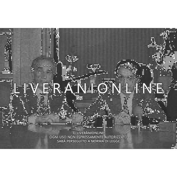 NEG-RETROSPETTIVA MASSIMO MORATTI PRESIDENTE INTER  NELLA FOTO MASSIMO MORATTI PRESIDENTE INTER CON GIUSEPPE PRISCO NELL\'ANNO 1995 IN CONFERENZA STAMPA A MILANO SEDE INTER  AG ALDO LIVERANI SAS 