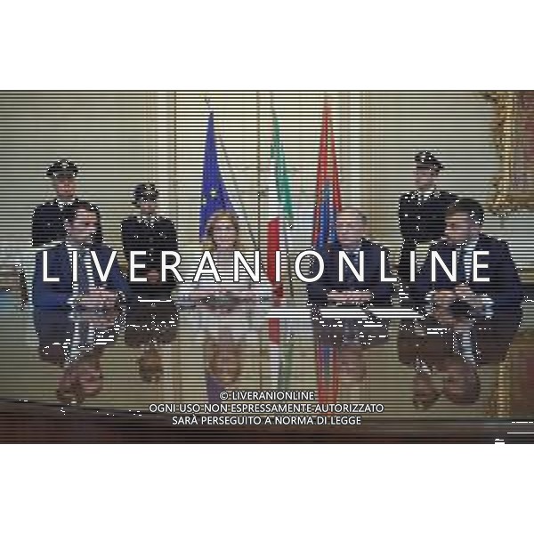 IMOLA 28 06 2023 COMUNE ACCORDO COMUNE, QUESTURA E PREFETTURA PER LA CONCESSIONE, DA PARTE DEL COMUNE, TRAMITE AREA BLU, DI UN ALLOGGIO PER IL PERSONALE DELLA POLIZIA DI STATO NELLA FOTO DA DESTRA SINDACO MARCO PANIERI PREFETTO DI BOLOGNA ATTILIO VISCONTI,QUESTORE DI BOLOGNA ISABELLA FUSIELLO, E DIRETTORE DEL ARE BLU EMANUELE ROCCHI ©SANNA/AGENZIA ALDO LIVERANI SAS