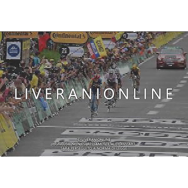 05-07-2023 Tour De France; Tappa 05 Pau - Laruns; 2023, Lidl - Trek; 2023, Ag2r - Citroen; Ciccone, Giulio; Gall, Felix; Laruns; ©SIROTTI/AGENZIA ALDO LIVERANI SAS