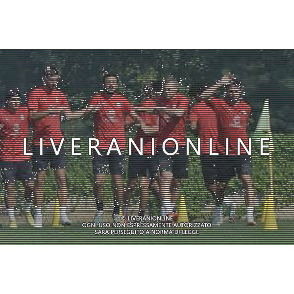 TVRG Allenamento Milan nella foto da SX Matteo Gabbia (Milan), Alessandro Florenzi (Milan), Tommaso Pobega (Milan) e Davide Calabria (Milan) Carnago (VA) 10-07-2023 Primo allenamento del Milan in vista della stagione 2023-2024 foto Roberto Garavaglia/ag. Aldo Liverani sas/ AGENZIA ALDO LIVERANI SAS