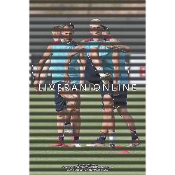 13-7-2023. Pre ritiro campionato Cagliari Calcio, stagione serie A italiana 2023/2024, centro sportivo Asseminello, Assemini (Cagliari). Foto Salvatore Moi/Agenzia Aldo Liverani sas. Nella foto: Alessandro Deiola Cagliari, Marco Mancosu Cagliari ©MOI SALVATORE / AGENZIA ALDO LIVERANI SAS