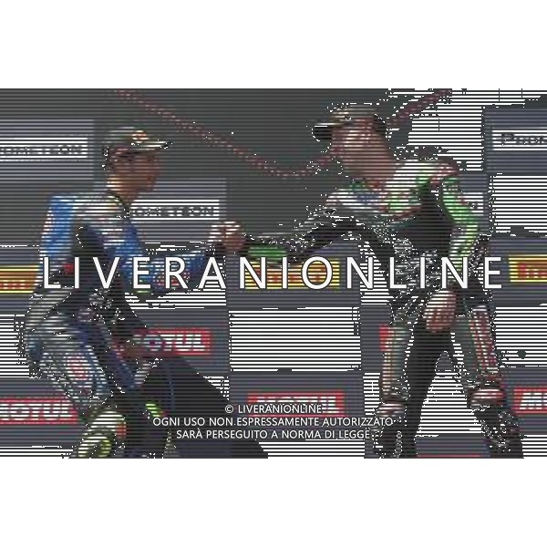IMOLA 16 07 2023 AUTODROMO ENZO E DINO FERRARI SUPERBIKE NELLA FOTO TOPRAK RAZGATLIOGLU E JONATHAN REA SUL PODIO ©SANNA/AGENZIA ALDO LIVERANI SAS