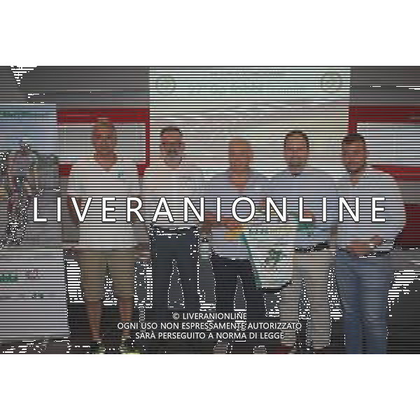IMOLA 18 07 2023 AUTODROMO ENZO E DINO FERRARI CONFERNZA STAMPA 27 GP FABBI ORGANIZZATO DALLA CICLISTICA SANTERNO NELLA FOTO DA SINISTRA FAUSTO PEZZI, DIRETTORE DELL\'AUTODROMO PIETRO BENVENUTI, ILARIO ROSSI,PRESIDENTE CICLISTICA SANTERNO LUCA MARTELLI E SINDACO DI IMOLA MARCO PANIERI FOTO GIANNI SANNA-AG ALD LIVERANI SAS