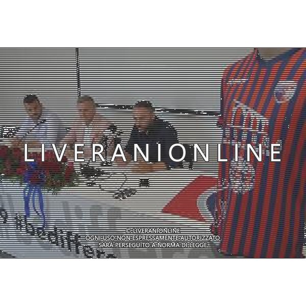 IMOLA 19 07 2023 IMOLESE CALCIO SERIE D CONFERENZA STAMPA PRESENTAZIONE DELLA NUOVA SOCIETA\' NELLA FOTO SINDACO MARCO PANIERI, PRESIDENTE DELL\'IMOLESE CALCIO DOMENICO ALTOMONTE E DIRETTORE GENERALE DELL\'IMOLESE CALCIO ULISSE SAVINI ©SANNA/Agenzia Aldo Liverani Sas