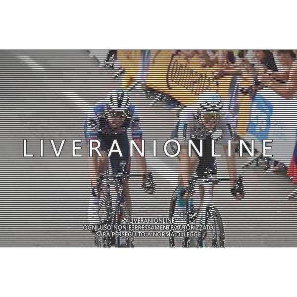 21-07-2023 Tour De France; Tappa 19 Moirans En Montagne - Poligny; 2023, Bahrain - Victorious; 2023, Soudal - Quickstep; Mohoric, Matej; Asgreen, Kasper; Poligny; ©SIROTTI / AGENZIA ALDO LIVERANI SAS